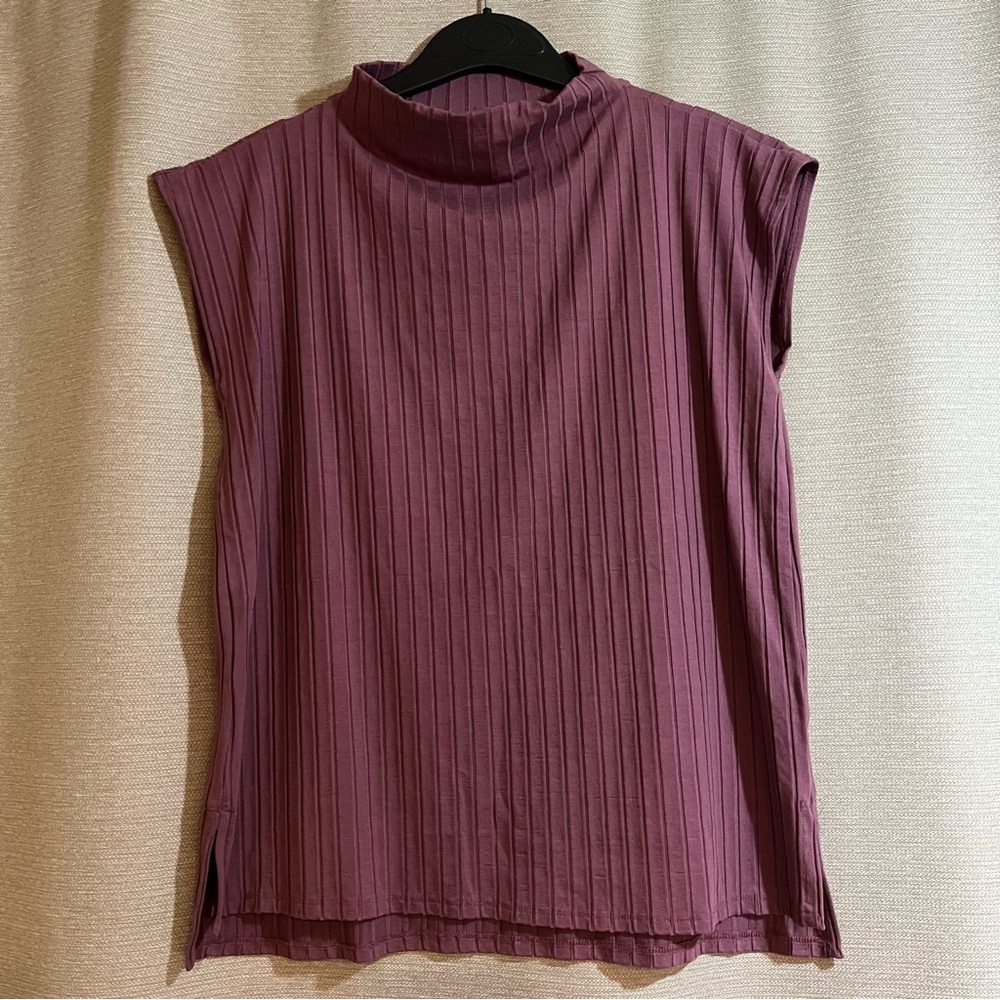 Eileen‎ Fisher Tencel Lyocell Ribbed Mock Neck Top - Plum/Purple Medium